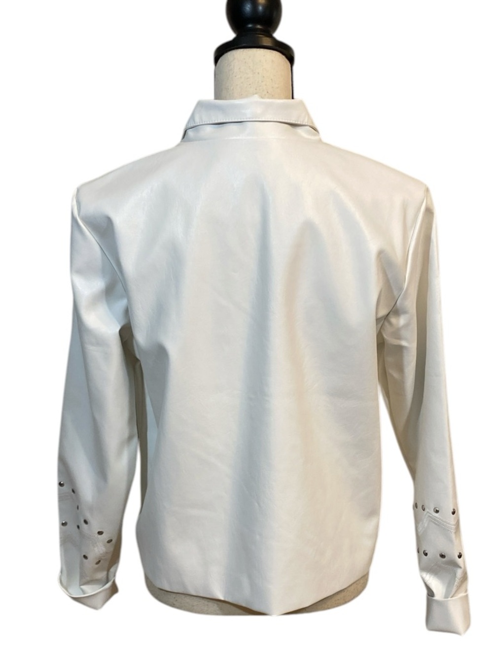 Pamela McCoy White Pearl Faux Leather Studded Zip Front Jacket Large - Picture 2 of 10